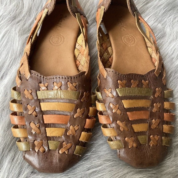 D'Arte Huarache Traditional Mexican Shoes Womens Size 7? Brown Orange Leather - Picture 2 of 8